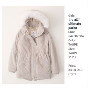 Abercrombie and Fitch kids tan parka coat size 11/12